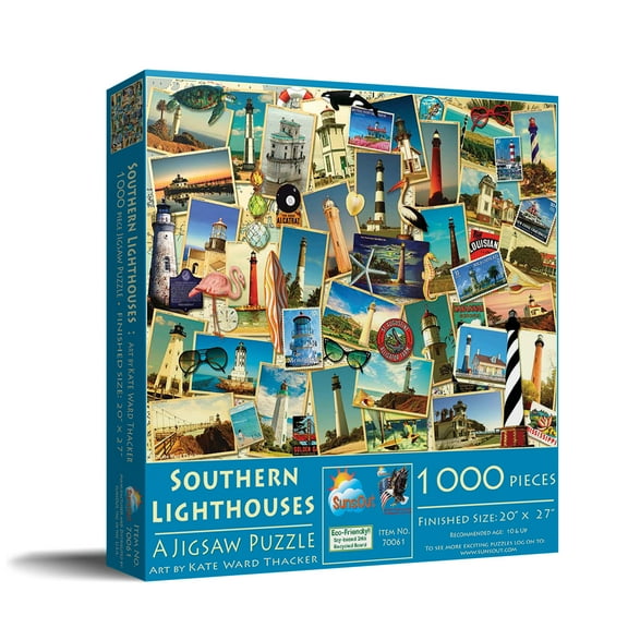 SUNSOUT INC - Southern Lighthouses - 1000 pc Jigsaw Puzzle by Artist: Kate Ward Thacker - Finished Size 20" x 27" - MPN# 70061
