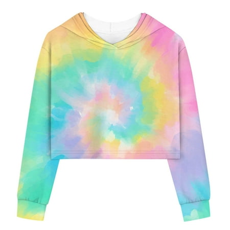 

Girls Shirts 10-12 Years Kids Girls Casual Loose Active Long Sleeves Hoodies Sweatshirts Hooded Short Pullover Tie Dye Teen Crop Tops Girls Tops Green-1