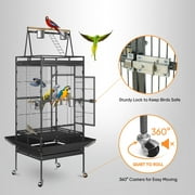 HomGarden 68-inch 2in1 Large Iron Bird Cage Play Top W/Rolling Stand for Small Medium Parrot Pet Black