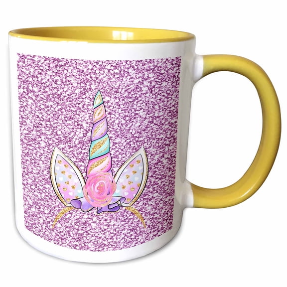 3drose, Unicorn Headpiece on Sparkle Printed Background, 15oz Two-tone Yellow Mug