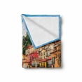 thumbnail image 2 of Italian Soft Flannel Fleece Throw Blanket, Summer Village by the Mediterranean Sea with Yacht Boats Idyllic Town Panorama, Cozy Plush for Indoor and Outdoor Use, 60" x 80", Multicolor, by Ambesonne, 2 of 6