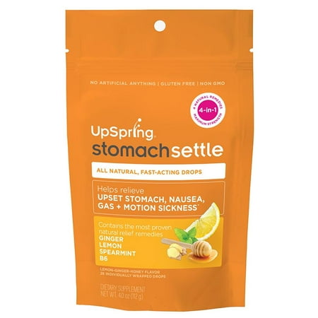 UpSpring Stomach Settle Nausea Relief Fast-Acting Drops, Lemon Ginger, 28 (Best Relief For Stomach Cramps)
