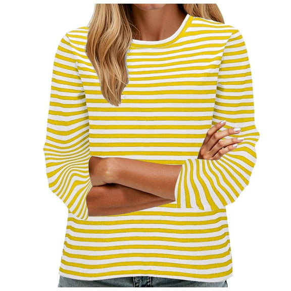 GEWSEY Women's Slim-Fit 3/4 Sleeve Boat Neck T-Shirt Yellow, M