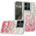 thumbnail image 2 of Case for Motorola Moto G 5G 2025 Bling Fashion Design with 3D Pearls Epoxy Glitter Ornaments Chrome Edge Hard Slim PC, XPM Phone Cover fit Moto G 5G (2025) [Hearts Pink], 2 of 6
