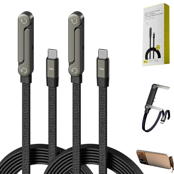 Yippzo 2-in-1 Invisible Holder Charger Cable – 240W Fast Charging Cord with Built-in Phone Stand, 5ft Type-C Charger Cable for iPhone 15-17/Smartphones/Tablets