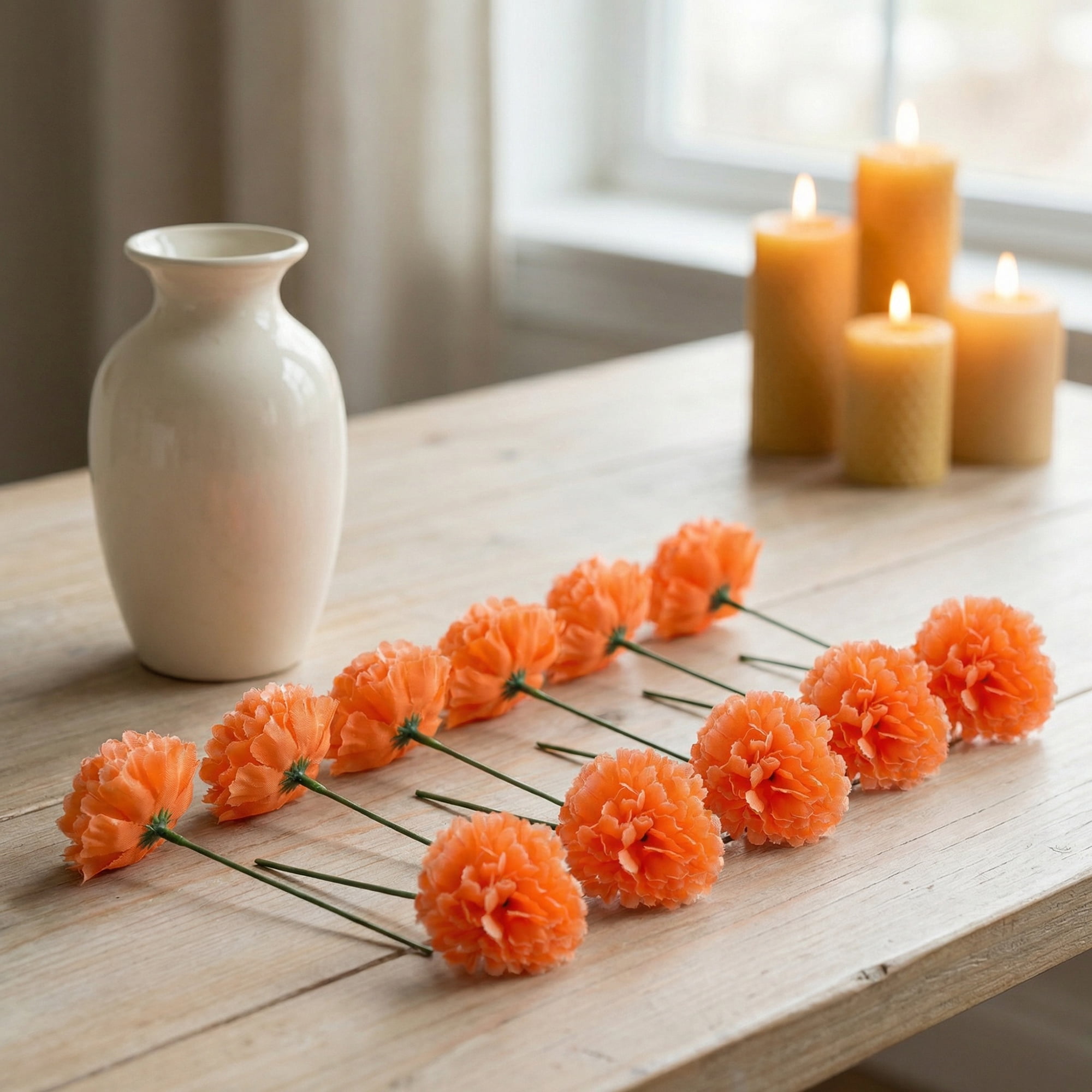 Unique Bargains Artificial Silk Carnation Bouquets with Detachable Heads Orange 5.9 in