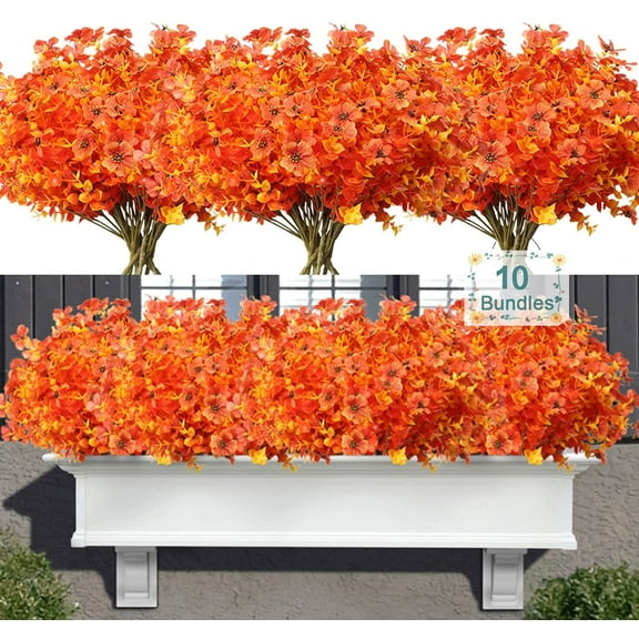 20 Bundles Outdoor Artificial Flowers, UV Resistant Fake Flower with Plastic Plants Faux Silk Flower for Outside Front Porch Hanging Planter Christmas Decoration