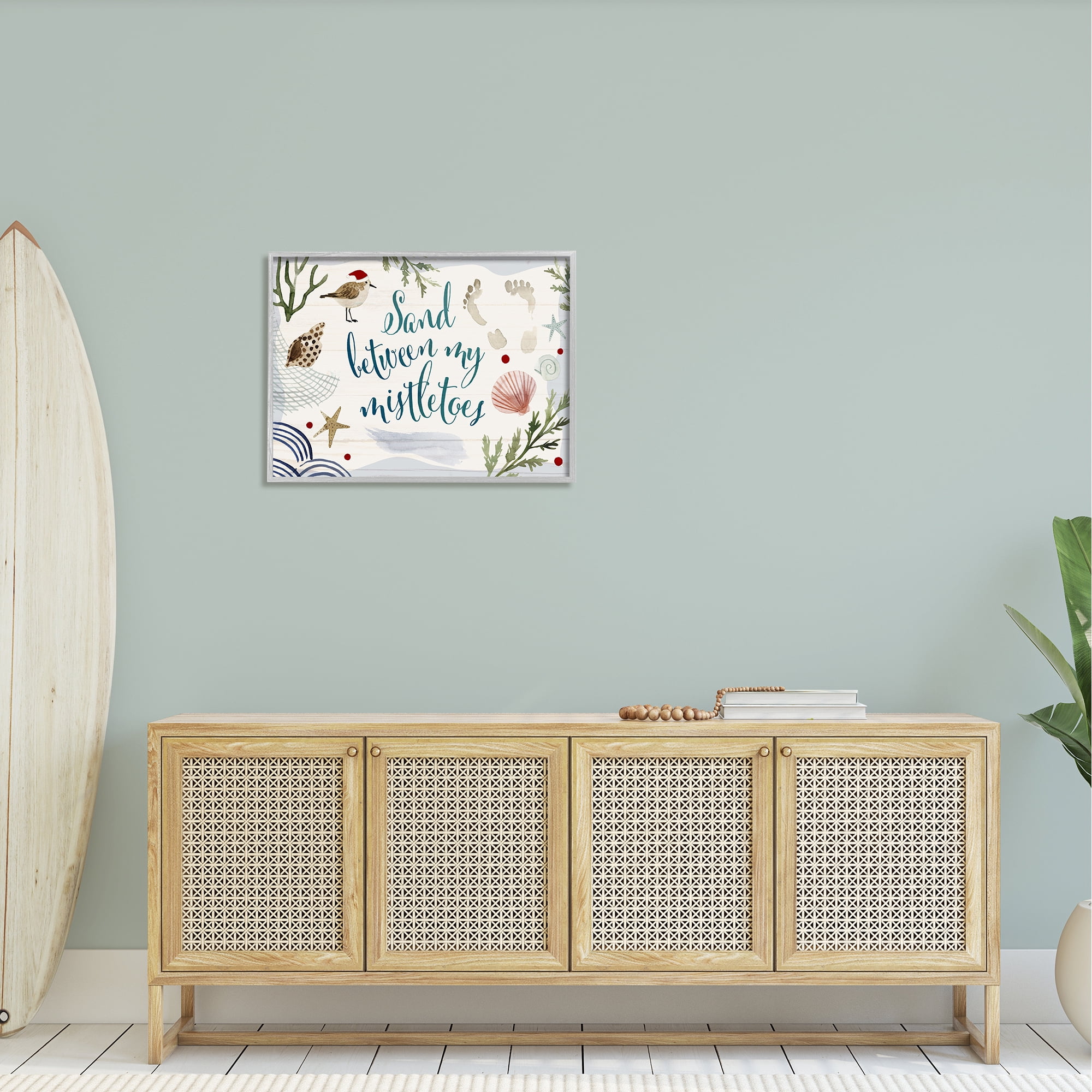 Stupell Industries Sand Between Mistletoes Phrase Nautical Beach Christmas Graphic Art Framed Art Print Wall Art, 30x24, By Victoria Barnes