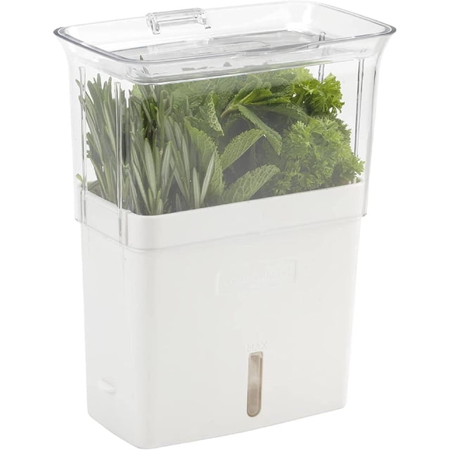 Contenedor para hierbas Fresco Contenedor de acrílico para refrigerador Contenedor para hierbas y verduras Contenedor con indicador de nivel de agua