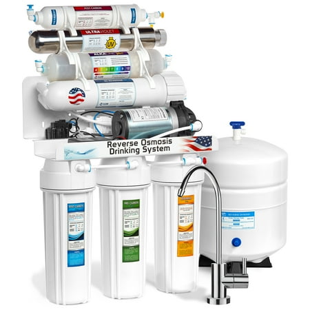 Express Water Reverse Osmosis Alkaline Ultraviolet UV Filter System for Home w/ Booster Pump - ROALKUV10MPU