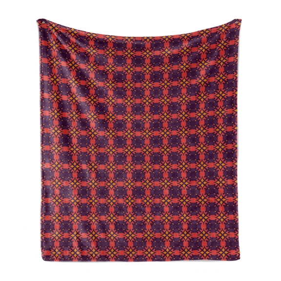 Abstract Soft Flannel Fleece Throw Blanket, Autumn Tones Style Continuous Abstract Vintage Inspired Illustration, Cozy Plush for Indoor and Outdoor Use, 50" x 70", Plum and Dark Coral, by Ambesonne