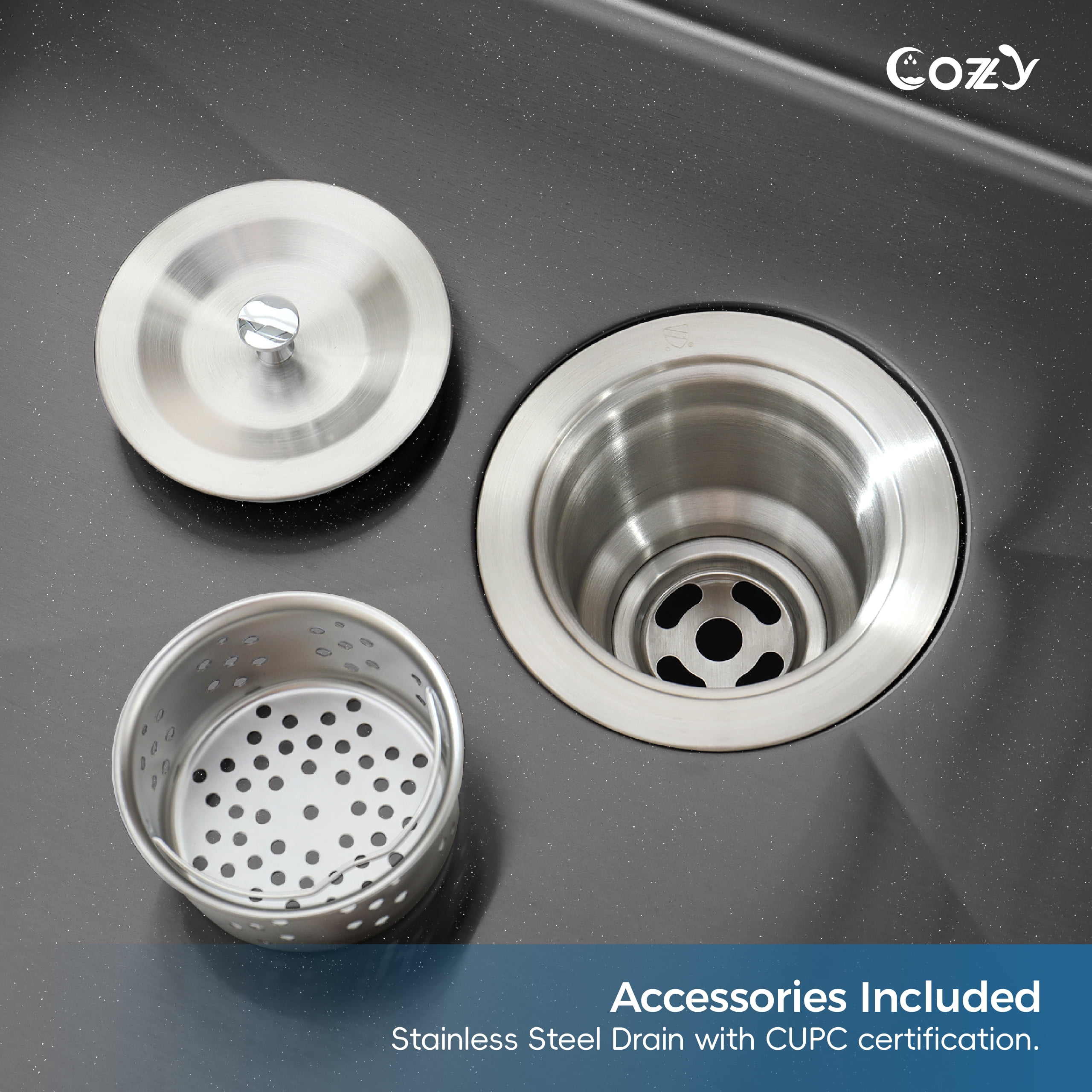 27x19 inch Black Stainless Steel Single Bowl Undermount Kitchen Sink with US Standard Drain and Hook, Model SS-BL04D-271908