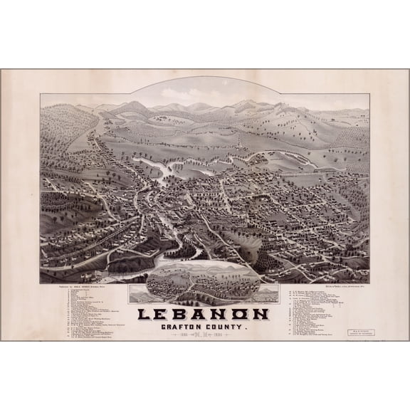 24"x36" Gallery Poster, map of Lebanon Grafton County New hampshire 1884
