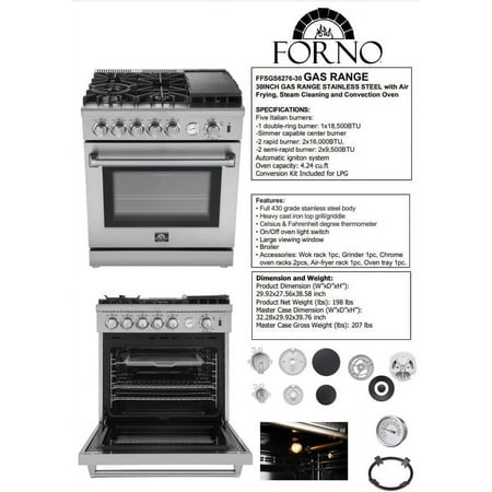Forno Appliances - Lazio Alta Qualita 4.32 Cu. Ft. Freestanding Gas Range with Convection - Stainless Steel