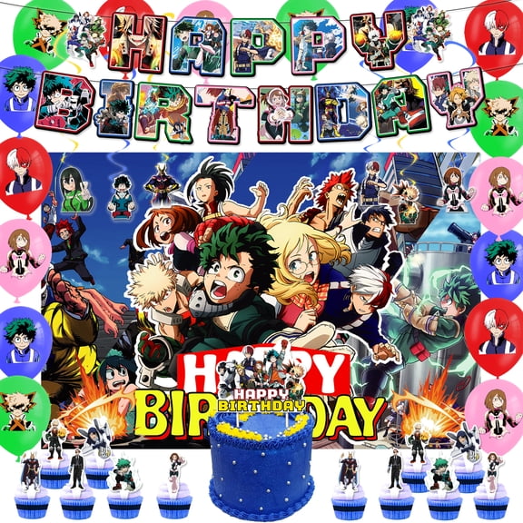 My Hero Academia Party Supplies Anime Party Decorations, Balloons, Happy Birthday Banner, Cake and Cupcake Toppers for Kids Birthday Party
