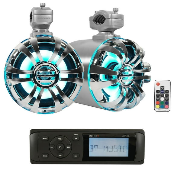 MB Quart MDR2.0 Marine/Boat Bluetooth/USB Receiver (2) 6.5" LED Tower Speakers