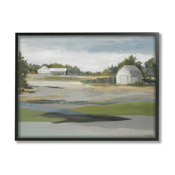 Stupell Industries Rural Farmland Vast Country Barn Agricultural Field Painting Black Framed Art Print Wall Art, Design by Liz Jardine