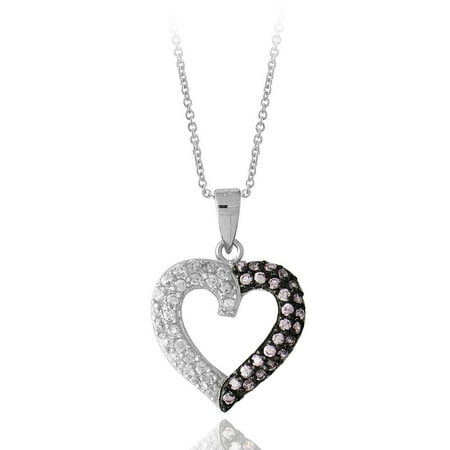 Sterling Silver Light Pink  & White CZ Open Heart (Best Of Open Heart With Rk)