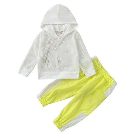 

Sunisery 2PCS Toddler Infant Kids Baby Girls Long Sleeve Solid Color Mesh Hooded Tops Long Pants Sports Suit Fluorescent Yellow 3-4 Years