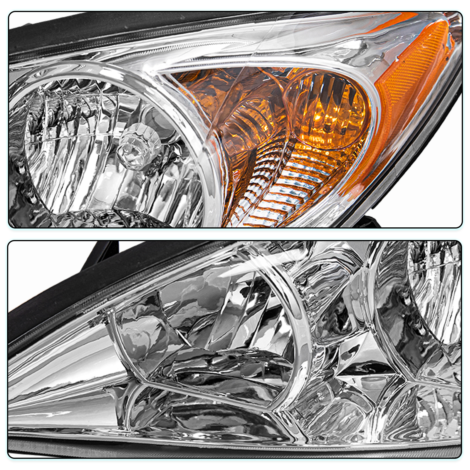 Headlights Assembly For 2002 2003 2004 Toyota Camry Chrome Amber Headlamps L+R