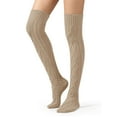 thumbnail image 2 of Deago Women's Cable Knitted Thigh High Boot Socks Extra Long Winter Stockings Over Knee Leg Warmers (Khaki), 2 of 7