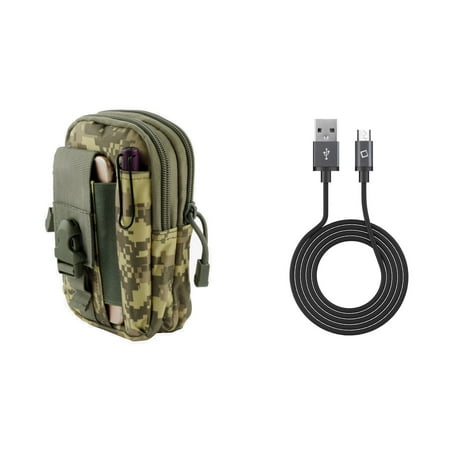 Samsung Galaxy J3 Luna Pro 4G LTE - Bundle: Tactical EDC MOLLE Utility Waist Pack Holder Pouch (ACU Camo), 2.0 USB-A to Micro USB Data Sync Charger Cable (3.3 Feet), Atom Cloth