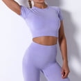 thumbnail image 5 of RQYYD Women's Workout Outfit 2 Pieces Seamless High Waist Yoga Leggings with Long Sleeve Crewneck Crop Top Gym Clothes Set Purple L, 5 of 8