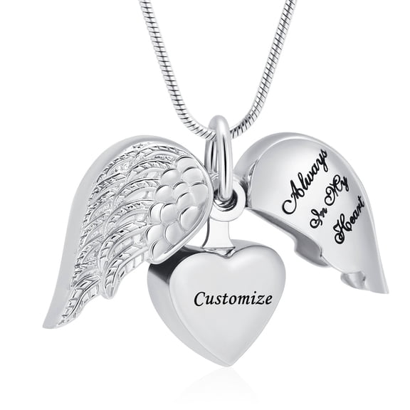 Cremation Heart Urn Necklace Ashes Jewelry for Women Men Keepsake Pendant Memorial Locket Ash Holder Angel Wing with Charm Heart for Loved Ones