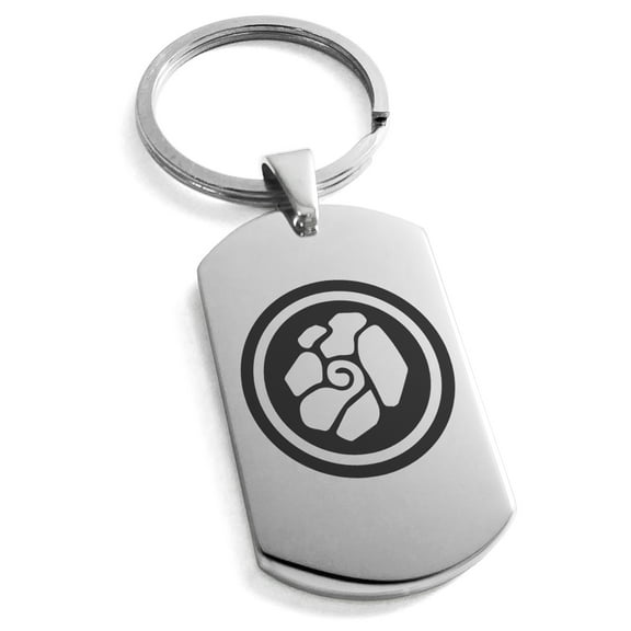 Stainless Steel Earth Element Rune Engraved Dog Tag Keychain Keyring