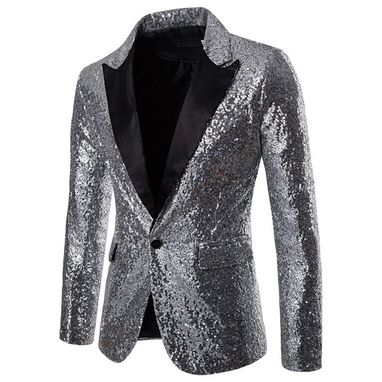 Men Sequin Jacquard Suit Lapel Stylish Dinner Jacket Shiny One Button Blazer  for Wedding, Party, Prom - Walmart.com