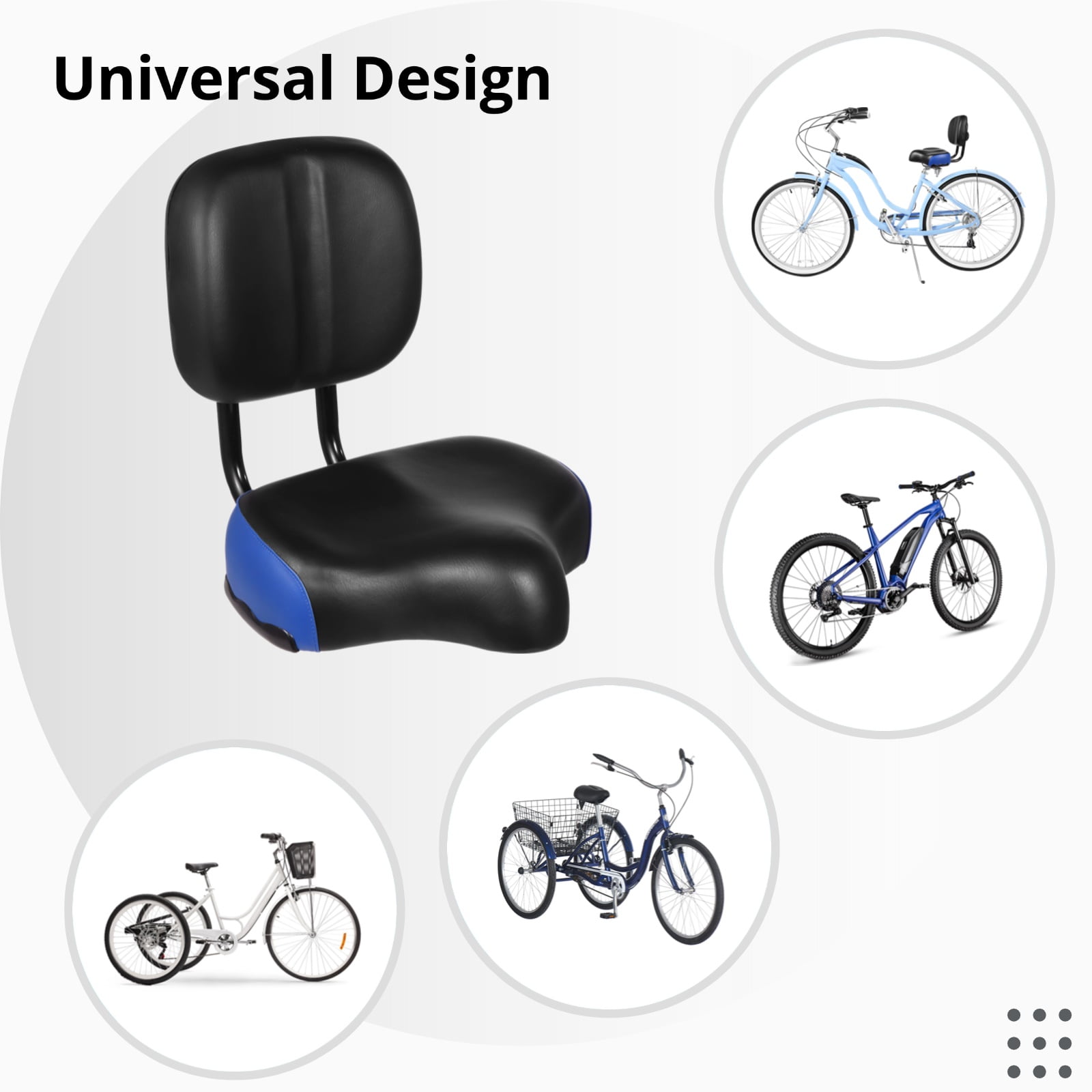 Bike Seat with Backrest, Oversized Bicycle Saddle with Back Support, Wide Bike Padded PU Cushion Saddle, Universal Saddle Replacement for Tricycle, Height Adjustable