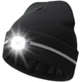 thumbnail image 1 of Fleece Lined Reflective Stripe Hat with The Light, USB C Rechargeable Safety High Visible LED Beanie Suitable Running,Black, 1 of 4