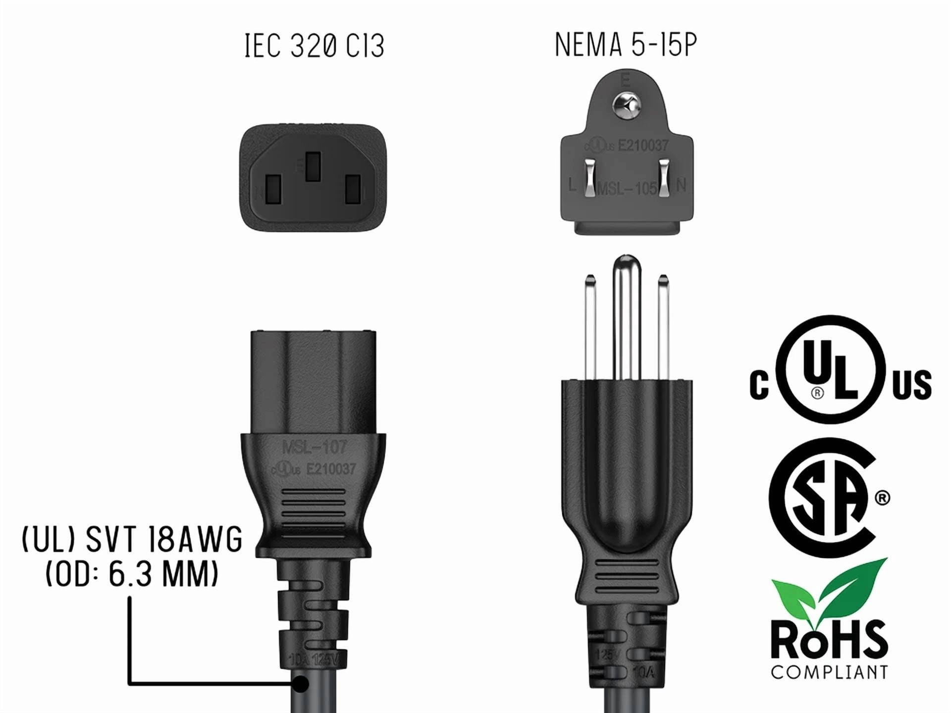 BUTTERFLY- Cable Leader 5Ft 18 Awg Universal Power Cord Iec320 C13 To Nema 5-15P