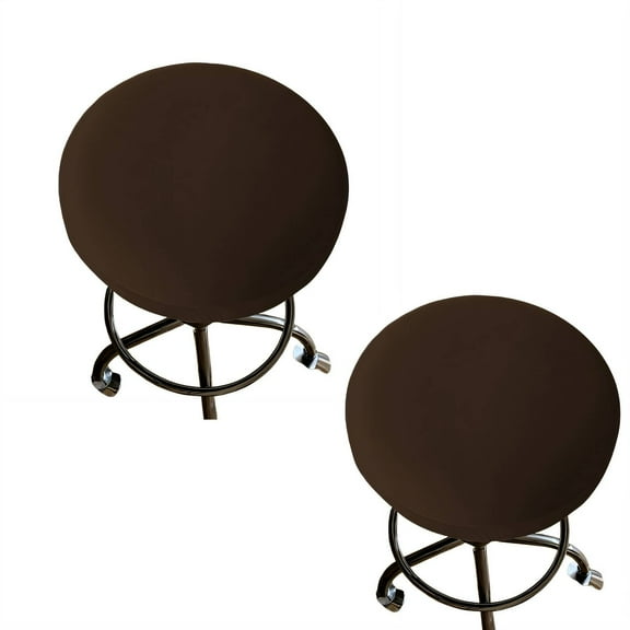 AUQ 2 Pcs Bar Stool Covers Round,Waterproof Milk Silk Circle Stool Cover,Soft and Elastic Chair Seat Slipcover,Dark Brown