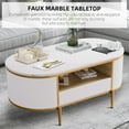 thumbnail image 4 of Modern Luxury Fluted Coffee Table, 47.24" Oval Coffee Table with Storage, Faux Marble Top, Curved Profile Design,Gold Metal Legs and Handles, 4 of 5