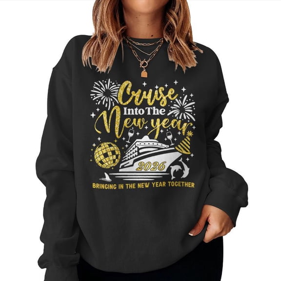 Cruising Into The New Year 2026 Vacation Graphic Pullover Family Holiday Sweatshirt, for men & women, up to size 5XL