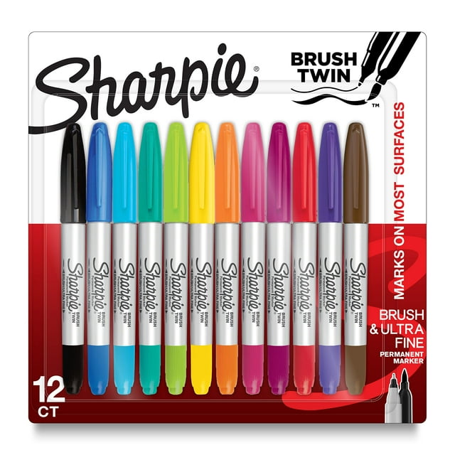 Rotulador Sharpie Brush Twin Permanent, 12 colores surtidos