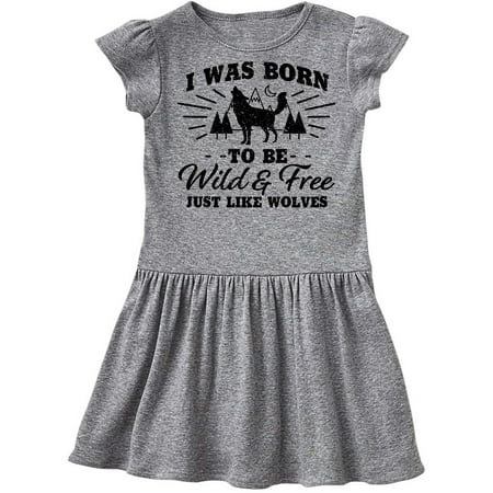 

Inktastic I was Born to be Wild and Free with Wolf and Mountains Gift Toddler Girl Dress
