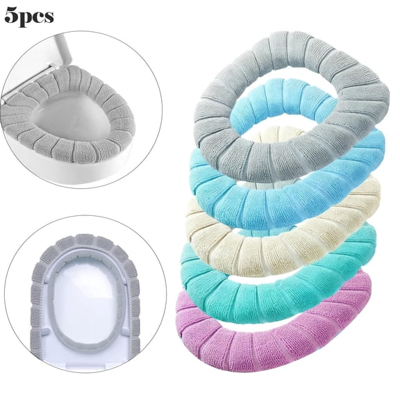 (5 pieces) Bathroom soft, thick, warm, stretchable, washable cloth toilet seat cover pad