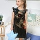 thumbnail image 4 of Fotbe Cyberpunk Skull American Flag Vestido de Dormir para Niñas de 3 a 10 Años, Mangas Cortas, Estilo Princesa, Pijama Camisón con Mangas Voladas-Small, 4 of 6