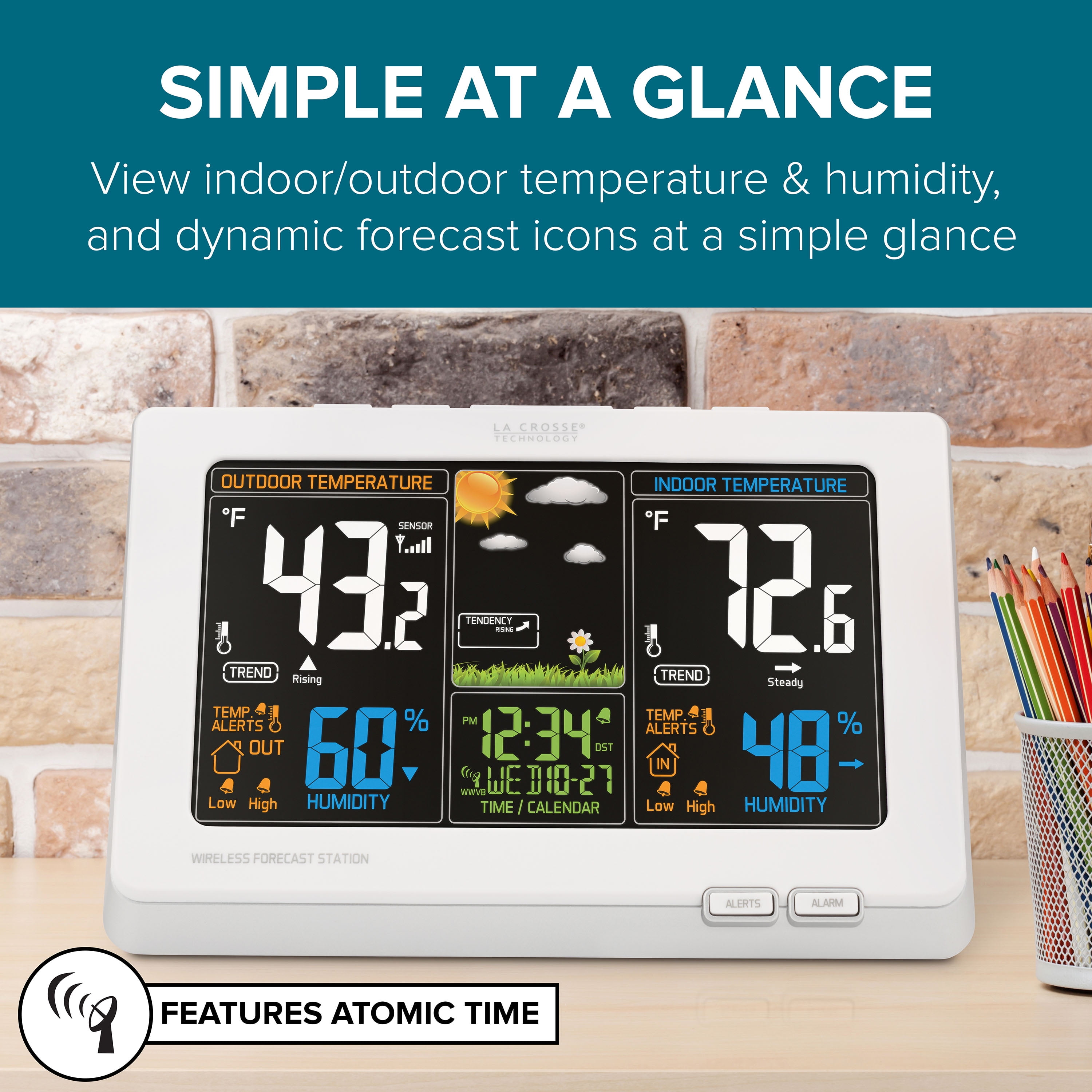 La Crosse Technology Wireless Atomic Digital Color Forecast Station with Alerts, White, 308-1414W
