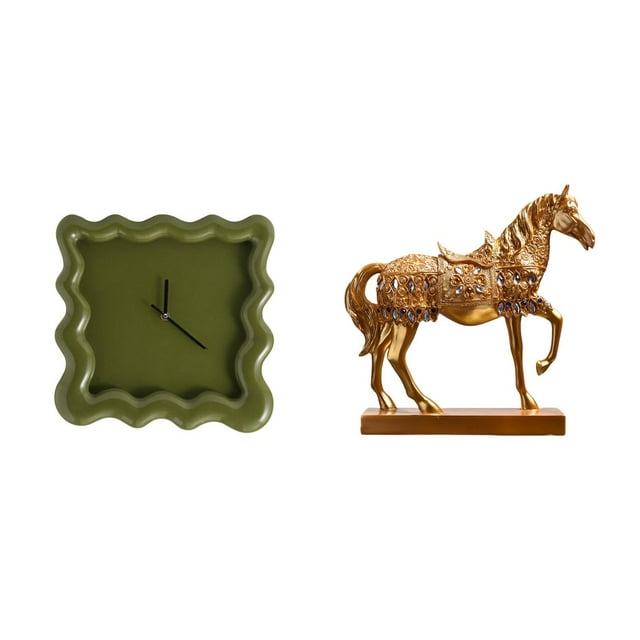 Reloj de pared,Reloj de pared decorativo para baño y dormitorio.,Reloj de pared cuadrado silencioso y sin tictac,regalo,Estatuas de caballos,Estatuas de caballos Figura de caballo Figura de