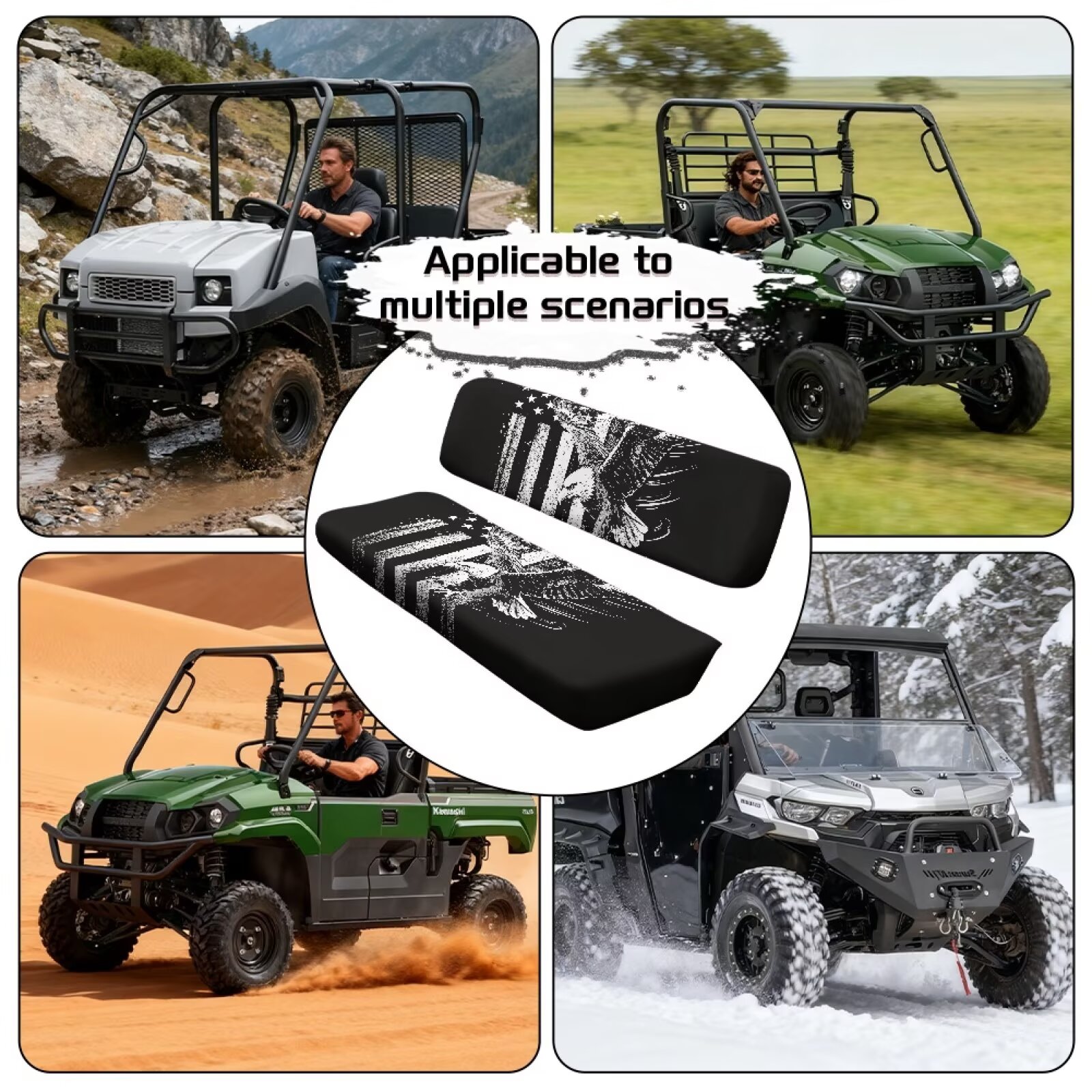 Uorisanigo UTV Seat Cover Dustproof Mule Front Bench Seat Cover Cushion Compatible with Kawasaki Mule 4010 4x4 FE 2025 2023 2022 2021 UTV Decoration, Black and White Eagle USA Flag