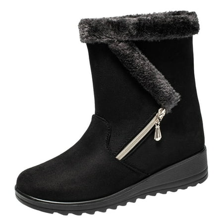 GHSOHS Cowboy Boots for Women Riding Boots Ankle Boots Shoes Leather Shoes for Women Winter Flock Wedges Zipper Keep Warm Snow Boots Comfort Mid Boots Shoes Western Cowgirl Boot Rain Boots Size 41