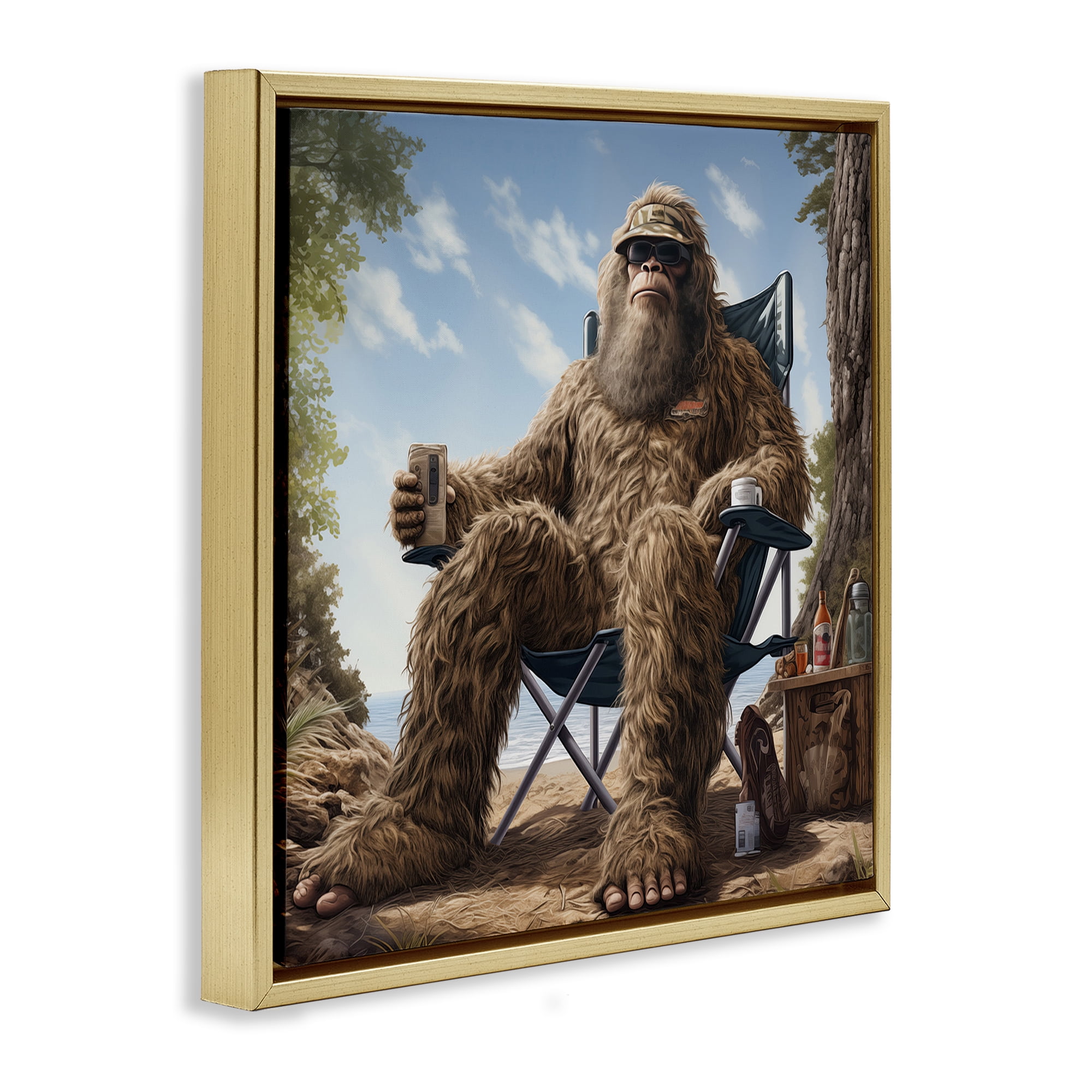 Stupell Industries Mythical Monster on Beach Fairy Tales & Fantasy Painting Gold Floater Framed Canvas Art Print Wall Art, 25 x 25