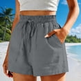 thumbnail image 2 of BLVB Womens Summer Cotton Linen Shorts Elastic Waist Drawstring Shorts Ruffle Wide Leg Casual Beach Shorts with Pockets, 2 of 6