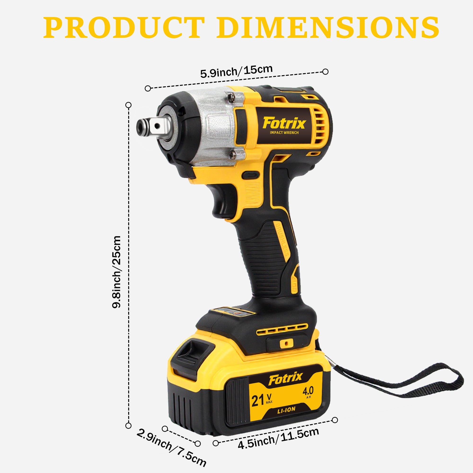 Fotrix 21V Brushless 1/2" Impact Wrench Kit, 3-in-1 Heavy Duty Drill & Driver, 1 x 4.0Ah batteries Suitable For Home Repair, Cordless Impact Gun for Auto Repair