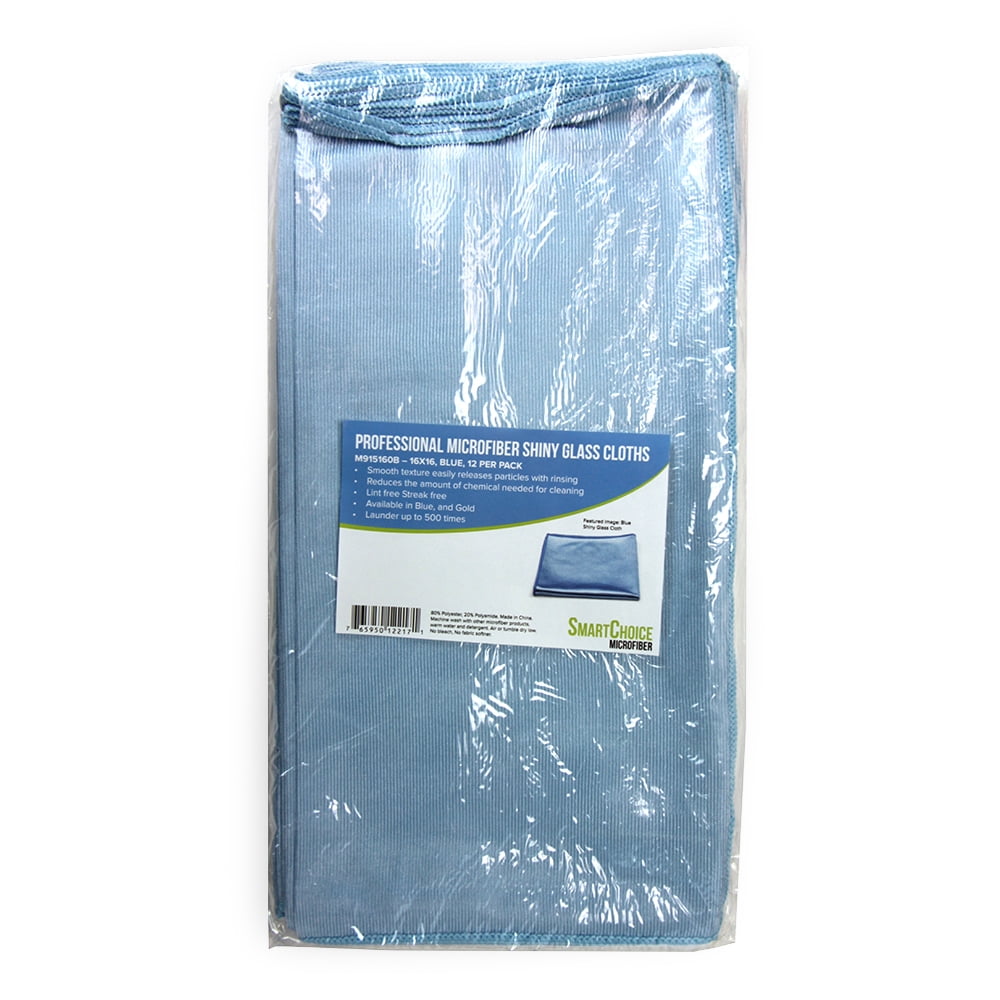Arkwright Shiny Glass Cleaning Cloths (Bulk Case of 180), Microfiber, 16x16, Blue, Reusable, Streak Free