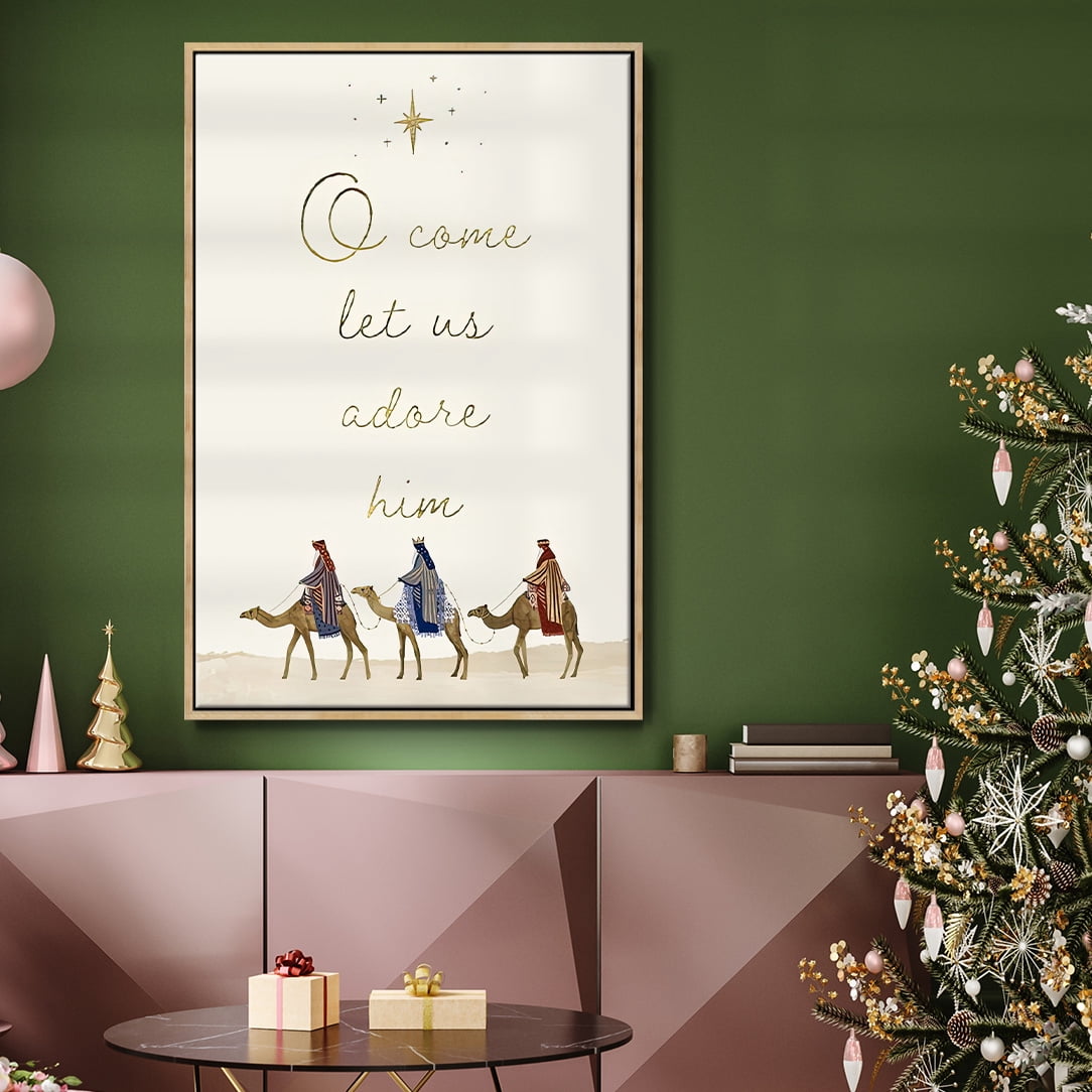 Away in a Manger Collection B - Framed Gallery Wrapped Holiday Canvas - 17 x 25 - Natural Wood Frame
