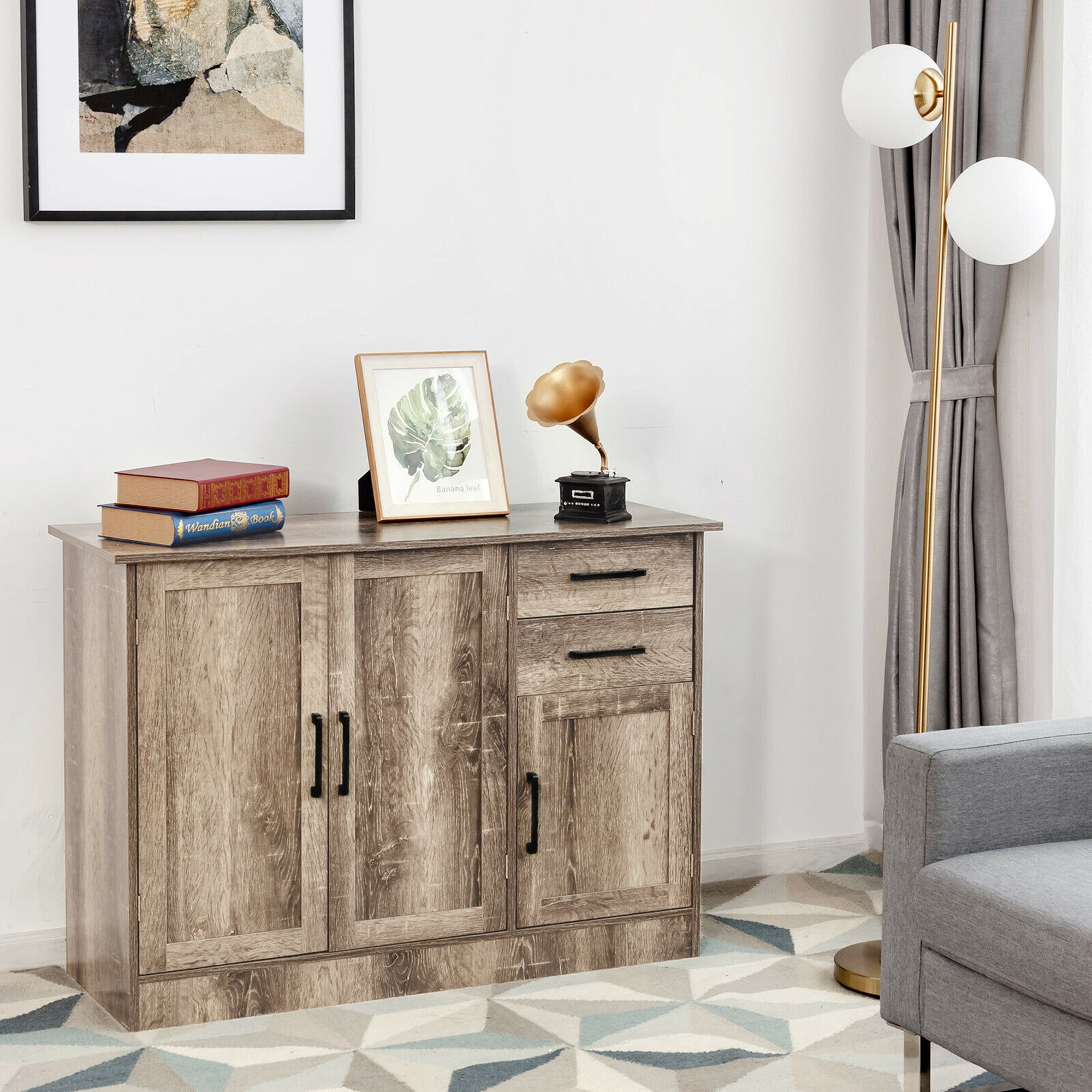 Gymax Console Table Kitchen Sideboard Drawer Buffet Storage Cabinet Natural